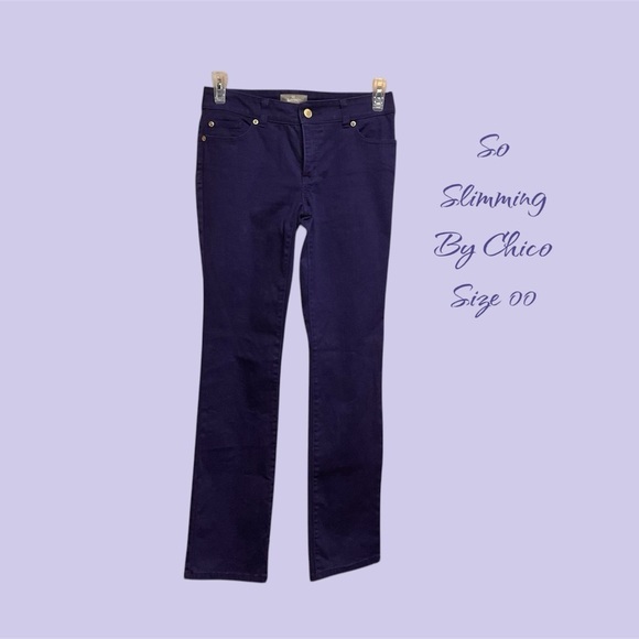 SO SLIMMING DEEP PURPLE JEANS BY CHICO SIZE 00 LIKE NEW - Picture 1 of 3